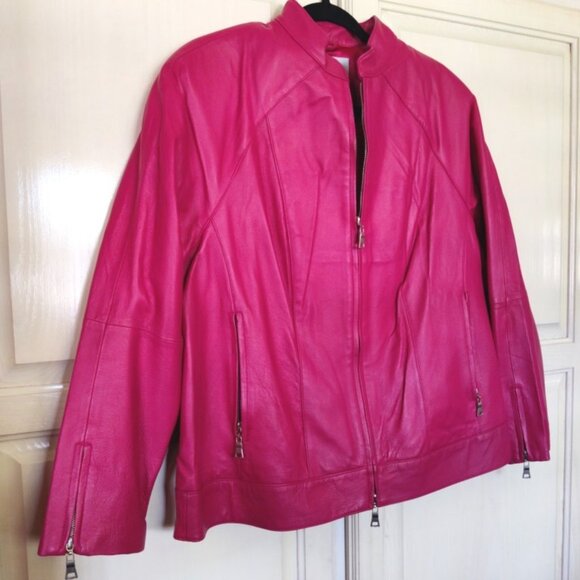 JL Studio Vintage Leather Moto Jacket in Hot Pink w/Matching Gloves, Sz 14W, EUC - Picture 13 of 14